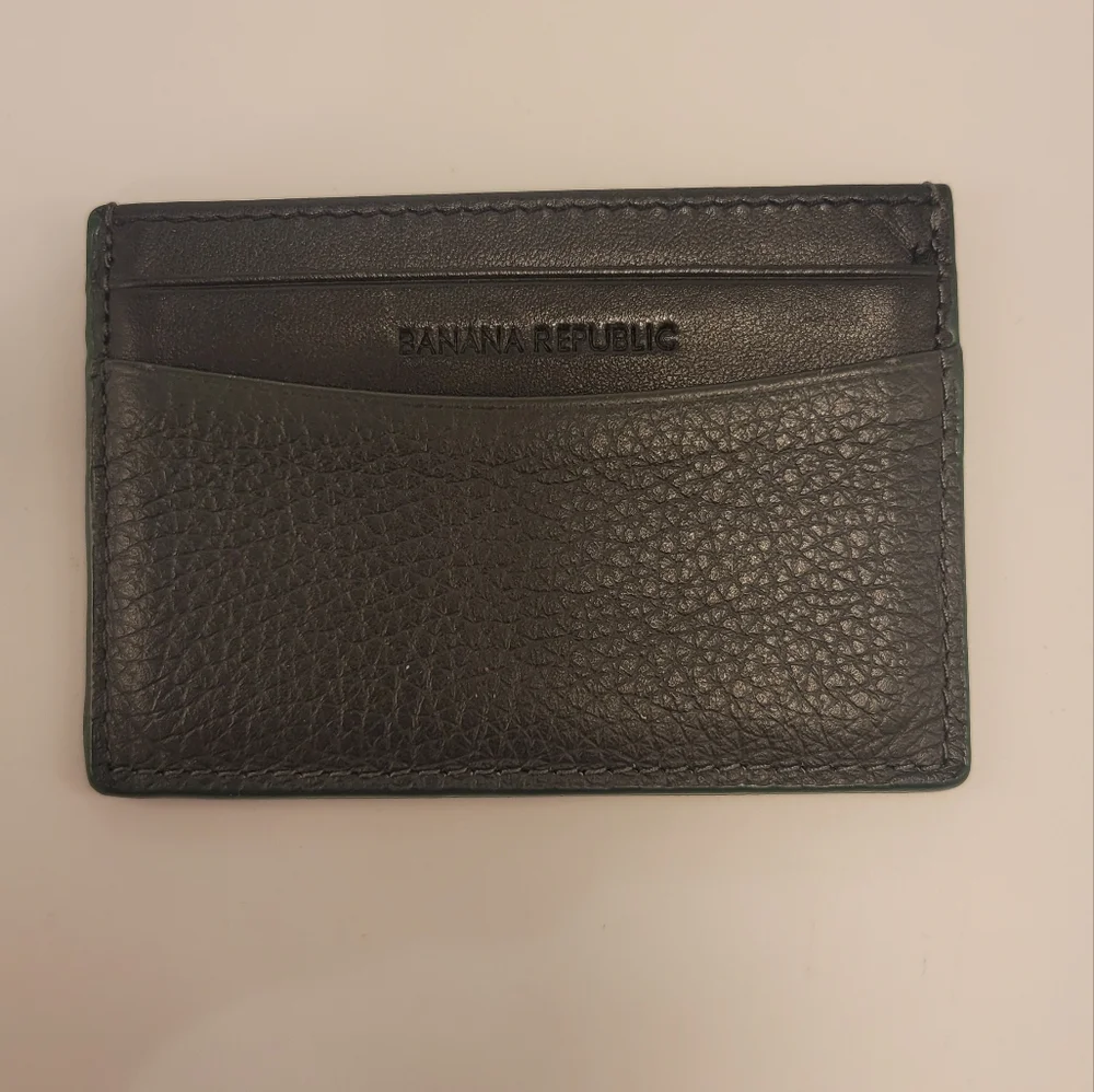 Banana Republic SLIM CROSSHATCHED LEATHER CARD CASE Black & Green New